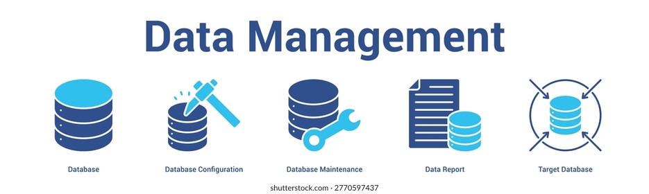 Data Management web banner icon set vector illustration concept for business with icon of Database, Database Configuration, Database Maintenance, Data Repo.