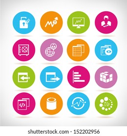 data management and web icons, round button set