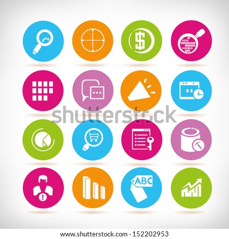 data management and web icons, round button set