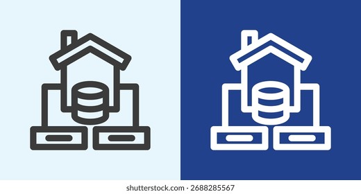 Conjunto de iconos de Data Mart en estilo de contorno en blanco y negro