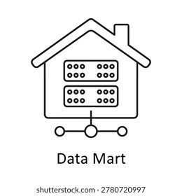 Data mart network server structure icon with technology database information