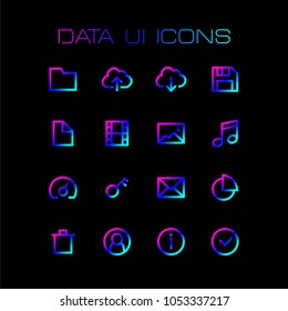 Data and media ui icons set for simple flat style design.