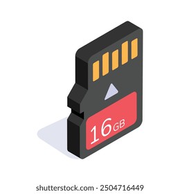 Chip de memoria de datos, ícono isométrico de tarjeta de memoria fácil de usar y Descarga