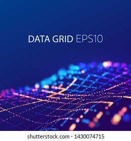Data mesh connection. 3d futuristic background. Energy colorful wave