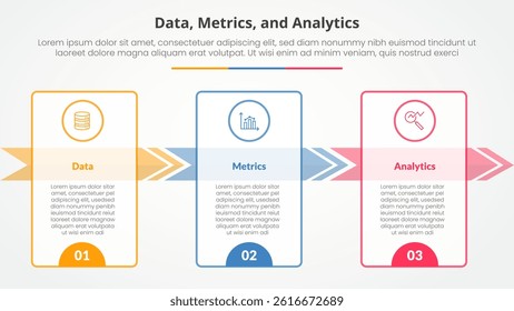 Data metrics and analytics infographic concept for slide presentation with big outline table and arrow right direction with 3 point list with flat style vector