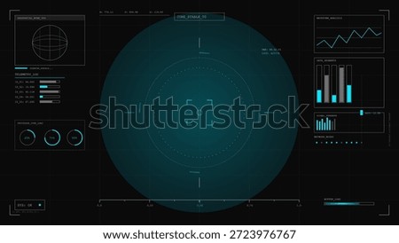 Data metrics appear on a digital screen. The layout includes graphs, charts, and readouts for performance analysis. Visual elements show statistics and processing information.