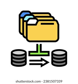 Farbsymbol des Datenmigrationsanalysators, Vektorgrafik. Datenmigrationsanalysatorzeichen. einzelne Symbolillustration