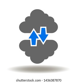 Data migration logo. Cloud two arrows up down icon vector. Web server network information download upload illustration.