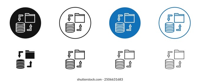 Data migration vector icon in black and blue colors