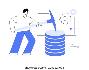 Ilustración del vector de concepto abstracto de minería de datos. Examen de datos, minería de información, abastecimiento de almacén de información, técnica de recolección, patrones de búsqueda, IA, metáfora abstracta de aprendizaje automático.