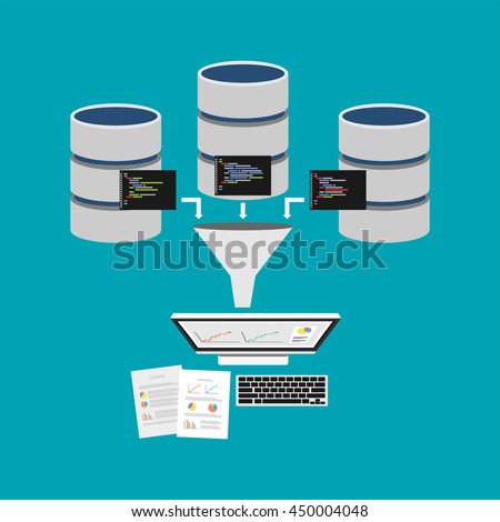 Data mining or business intelligence processing concept. Extract information from database for decision making.