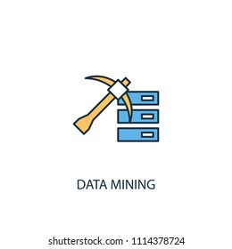 Data mining concept 2 colored line icon. Simple yellow and blue element illustration. Data mining concept outline symbol design from Artificial Intelligence set. Can be used for web and mobile UI/UX