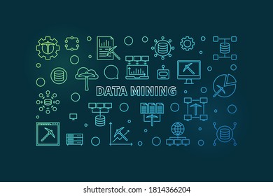 Data Mining concept colorful linear horizontal banner. Vector illustration