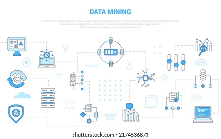 data mining concept with icon set template banner with modern blue color style