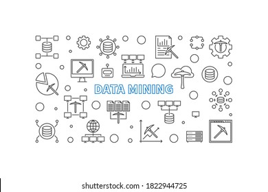 Data Mining concept outline horizontal banner - vector illustration
