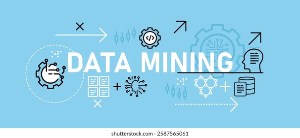 Data mining conceptual machine learning database management smart modern technology programming computing processing algorithm analysis document development icon concept design illustration