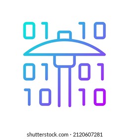 Data mining gradient linear vector icon. Exploration of virtual information massive. Binary code and pick. Thin line color symbol. Modern style pictogram. Vector isolated outline drawing