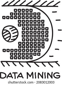 Data mining. The half-circle analysing matrix with the square data elements on it. The abstract view.