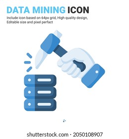 Data mining with hand icon vector with flat color style isolated on white background. Vector illustration database sign symbol icon concept for digital IT, industry, technology, apps, web and project