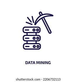 ícono de minería de datos de inteligencia artificial y futura colección de tecnología. Mina de datos lineal delgada, tecnología, icono de contorno de internet aislado en fondo blanco. Señal de minería de datos de vectores de línea, 