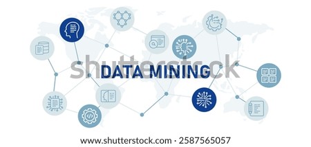 Data mining icon set with illustration file document management smart technology system programming computing AI artificial intelligence exploring search information algorithm management design