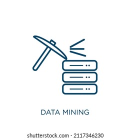 data mining icon. Thin linear data mining outline icon isolated on white background. Line vector data mining sign, symbol for web and mobile