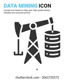 Data mining icon vector with glyph style isolated on white background. Vector illustration database sign symbol icon concept for digital IT, logo, industry, technology, apps, web and all project