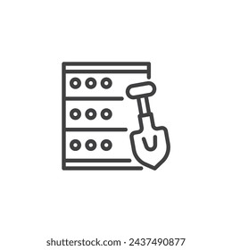 Data Mining line icon. linear style sign for mobile concept and web design. Shovel digging data outline vector icon. Symbol, logo illustration. Vector graphics