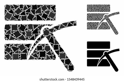 Data mining mosaic of irregular parts in various sizes and color tinges, based on data mining icon. Vector humpy parts are organized into mosaic. Data mining icons collage with dotted pattern.