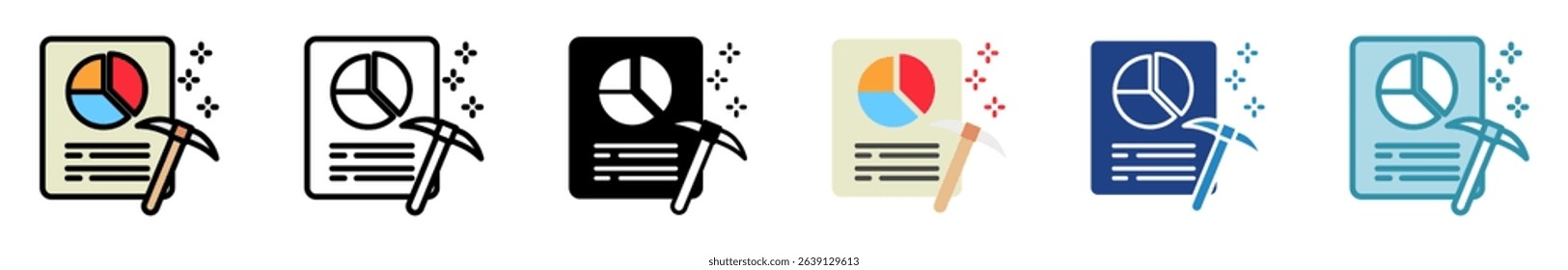 Data Mining multi style, mini illustration icon set. outline, flat, glyph, line color. vector for UI, UX, app, web, digital or print, related to education, business, research and development.