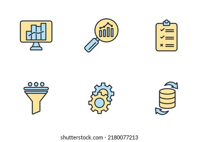Data mining is the process of discovering patterns in large data sets icons set . Data mining is the process of discovering patterns in large data sets pack symbol vector elements for infographic web