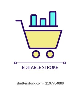 Data mining in retail industry RGB color pixel perfect icon. Customer needs researching. Business analytics. Isolated vector illustration. Simple filled line drawing. Editable stroke. Arial font used