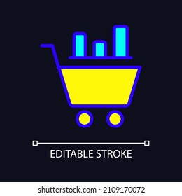 Data mining in retail industry RGB color pixel perfect icon for dark theme. Customer behavior researching. Simple filled line drawing on night mode background. Editable stroke. Arial font used
