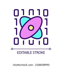 Data mining in science RGB color pixel perfect icon. Computer science and statistics. Information processing. Isolated vector illustration. Simple filled line drawing. Editable stroke. Arial font used