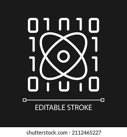 Data mining in science white linear pixel perfect icon for dark theme. Thin line customizable illustration. Isolated vector contour symbol for night mode. Editable stroke. Arial font used