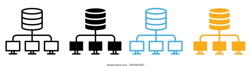 Data Mining and Server Database Management Depicted in Detailed Vector Icons