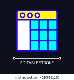 Data mining statistics RGB color pixel perfect icon for dark theme. Analytic process. Tool of dataset marking. Simple filled line drawing on night mode background. Editable stroke. Arial font used