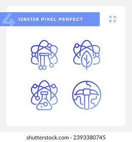 Data mining with STEM pixel perfect gradient linear vector icons set. Discover unknown information. Education. Thin line contour symbol designs bundle. Isolated outline illustrations collection