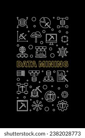 Data Mining Technology concept vector thin line vertical dark banner or illustration