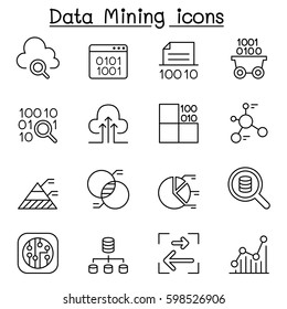 Data Mining Technology, Data Transfer, Data Warehouse, Big Data Icon Set In Thin Line Style