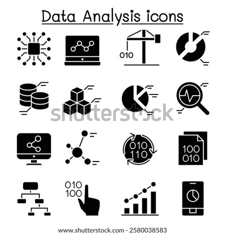 Data mining Technology , Data Transfer , Data warehouse analysis icon set in glyph style