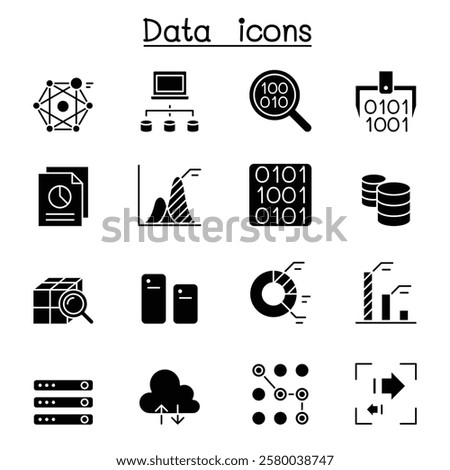 Data mining Technology, Data Transfer, Data warehouse, Big data icon set in glyph style