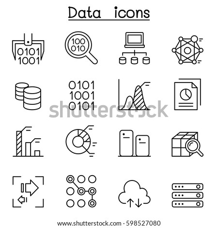 Data mining Technology, Data Transfer, Data warehouse, Big data icon set in thin line style