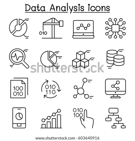 Data mining Technology , Data Transfer , Data warehouse analysis icon set in thin line style