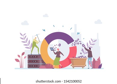 Data Mining Technology Vector Illustration Concept Showing data analyst and scientist mining data 