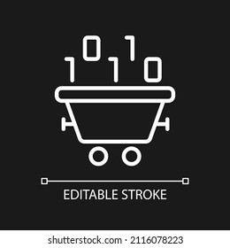 Data mining technology white linear pixel perfect icon for dark theme. Thin line customizable illustration. Isolated vector contour symbol for night mode. Editable stroke. Arial font used