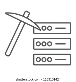 Data mining thin line icon, data and analytics, mining pick sign, vector graphics, a linear pattern on a white background, eps 10.