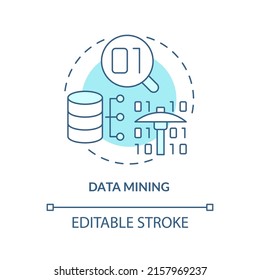 Data mining turquoise concept icon. Examine large datasets abstract idea thin line illustration. Anomaly analysis. Isolated outline drawing. Editable stroke. Arial, Myriad Pro-Bold fonts used