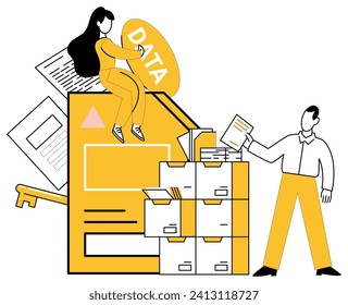 Data mining vector illustration. Performance in digital realm is fine-tuned through precision data mining processes Big data is raw material awaiting skilled hands data miners and their algorithms