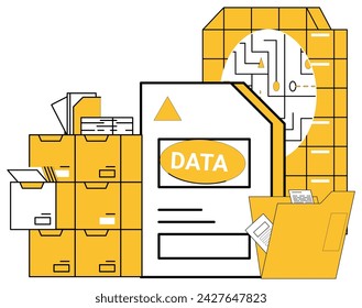 Ilustración vectorial de minería de datos. El progreso es una sinfonía orquestada por cuidadosos conceptos de minería de datos de aplicaciones. Extraer conocimientos de los datos es un arte de manos habilidosas en la computación del reino.